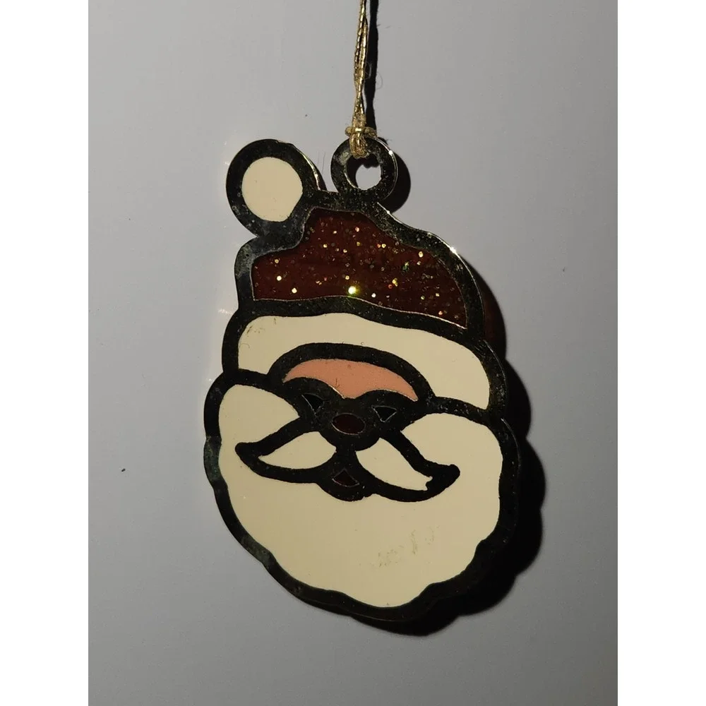 North Pole Alaska Stained Glass Santa Face Christmas Ornament Souvenir Vintage